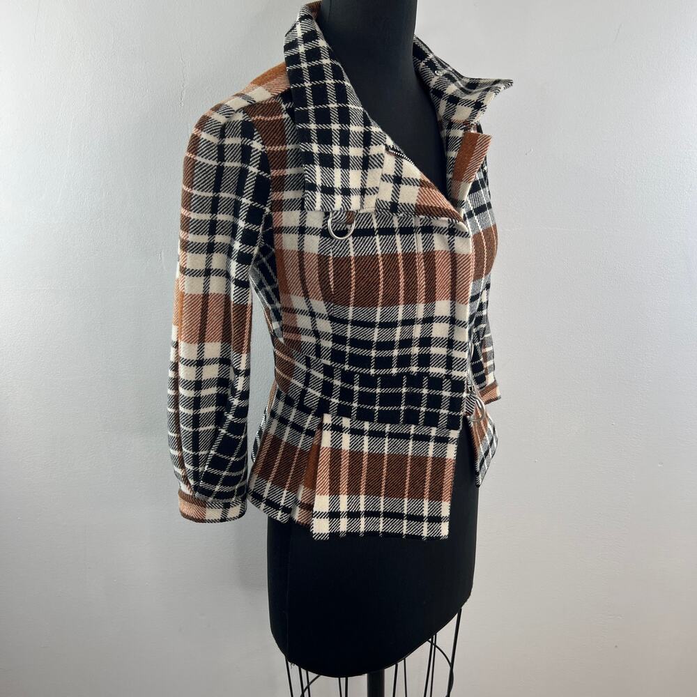 Y2K L.A.M.B 2007 Stefani Jacket Wool Plaid Collar Long Sleeve Ruffle Hem Size 0 - Picture 3 of 8